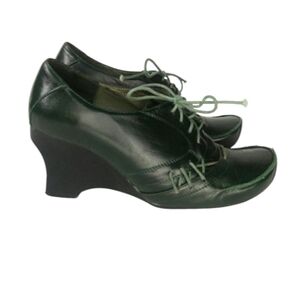 Leather wedge booties green Cosmic Girl shoes 7.5